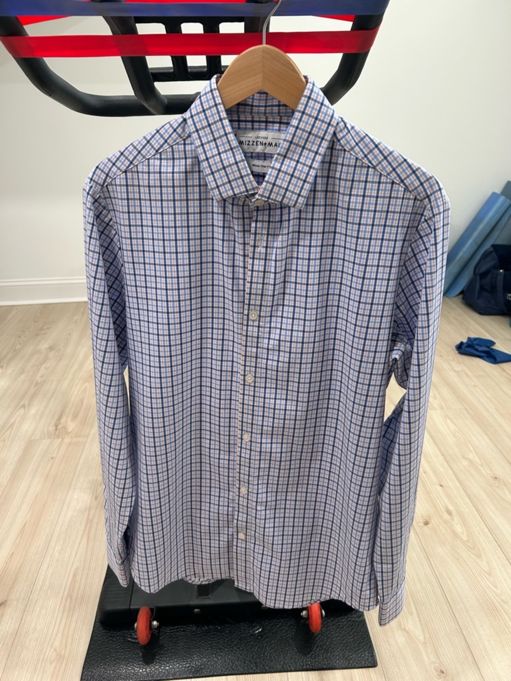 Mizzen+Main Blue and White Windowpane Casual Button-Down Shirt